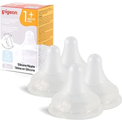 Pigeon Silicone Nipple (S) with Latch-On Line, Natural Feel, 1+ Months, 4 Counts