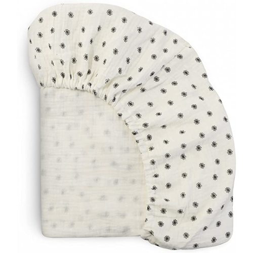 mushie Extra Soft Muslin Fitted Crib Sheet | 28"x 52" (Black Daisy)