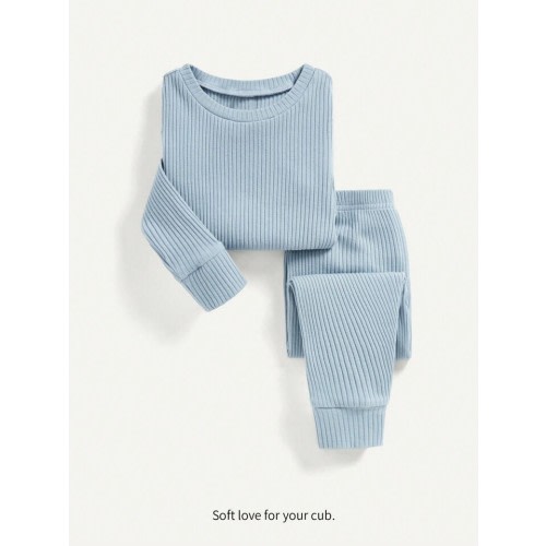 Cozy Cub Baby Boy Casual Solid Color Round Neck Top And Pants Homewear 2pcs/Set