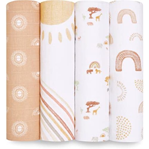 aden + anais Swaddle Blanket, Boutique Muslin Blankets for Girls & Boys, Baby Receiving Swaddles, Ideal Newborn & Infant Swaddling Set, Perfect Shower Gifts, 4 Pack, Keepin Rising