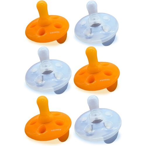 Baby Shusher Shushie Soothing Silicone Pacifiers - Baby Pacifiers 0-6 Months, Binkies for Newborns, BPA-Free, Hospital Grade - Orange & Clear (Pack of 6)