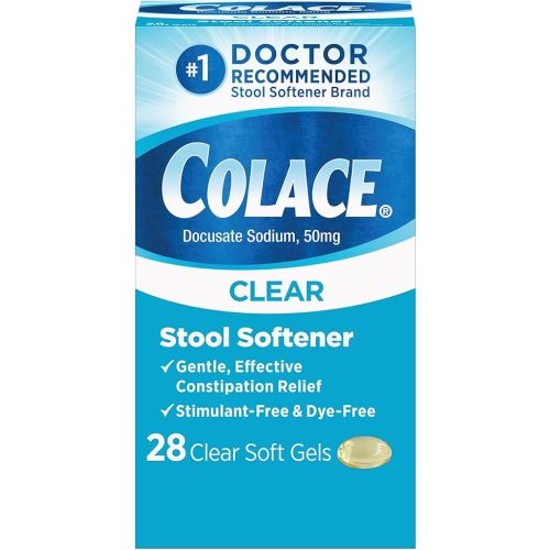 Colace Clear Stool Softener Soft Gel Capsules Constipation Relief 50mg Docusate Sodium Doctor Recommended 28ct