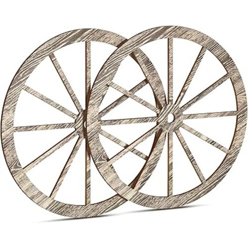2 Pcs Wagon Wheel Decor Wooden Western Cowboy Party Decorations Vintage Rustic Wagon Wheel Wood Cartwheel Decor for Bar Garage Indoor Outdoor (Gray,12 Inch)
