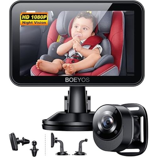 Baby Car Camera,360° Rear Facing Car Baby Monitor with Camera, Wide Clear View,Easily Observe The Baby's Move, Safe Driving for New Parents (Black)