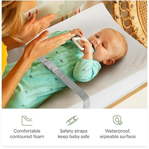 Munchkin Secure Grip Baby Diaper Changing Pad for Dresser, Waterproof and Wipeable, Contoured, Standard Size (14.75" x 31"), White