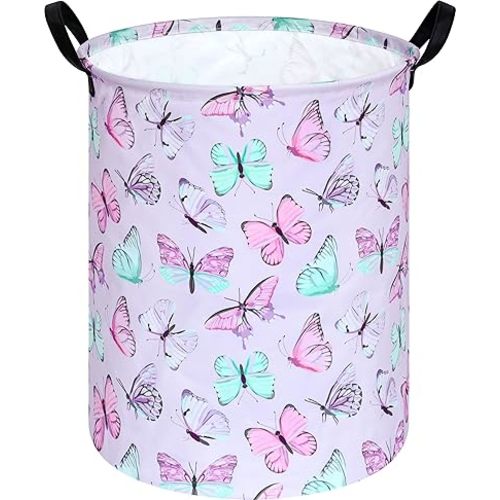 KUNRO Baby Laundry Basket Baby Hamper for Nursery Butterfly Toy Storage Bin Organizer for Girls Bedroom Decor