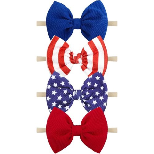 YanJie 4th of July Flag Baby Nylon Headbands Bows Red Blue White Star Spangled Hairbands Bows Hair Accessories for Newborns Toddlers Kids 4 Pcs