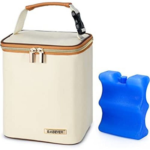 BABEYER Breast Milk Cooler Bag with Ice Pack Fits 4 Baby Bottles Up to 9 Ounce, Baby Bottle Bag Great for Nursing Mom Daycare