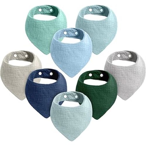Cherub 8 Pack Muslin Bibs for Boys, Absorbent Baby Bibs for Drooling and Teething, 100% Cotton Baby Boy Bibs, Soft Baby Bandana Drool Bibs for Baby Boy