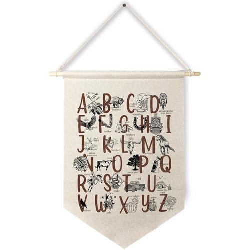 Qpenm Cowboy Nursery Decor, Western Southwestern Aztec Alphabet ABC Posters & Prints, Western Nursery Decor Boy, Western Alphabet Hanging Pennant Flag Prints for Boys Room Classroom