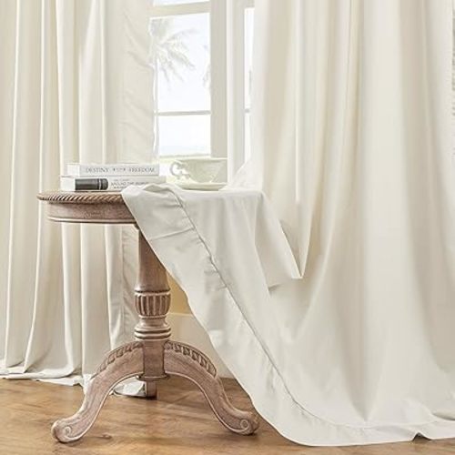 FOLKSIDE Cream Curtains 90 Inches Long for Living Dining Room Girls Bedroom Ivory Ruffle Curtains Rod Pocket Large Window Curtains Priscilla Decor for Guest Room Office Privacy, 2 Panels Set, 52x90
