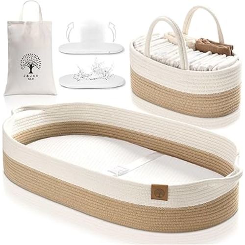 Baby Changing Basket Set includes Dual-Cover & Rope Diaper Caddy, Changing Pad for Dresser, Changing Table Topper, Living Room Changing Pad