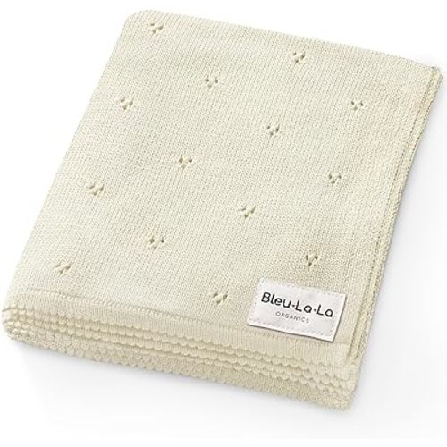 Organic Unisex Pointelle Receiving Swaddle Blanket for Boys & Girls - 100% Luxury Organic Soft Cotton Knit Warm Cuddle Stroller Crib Blanket for Newborns, Infants, & Toddlers (Butter Cream)