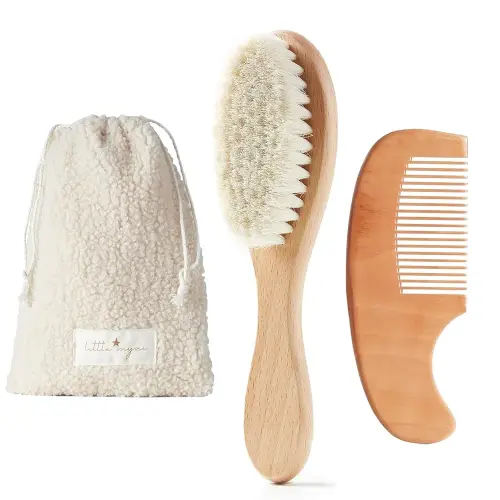 MYZI Baby Hair Brush Set – Baby Brush and Comb Set Newborn, Baby Comb and Brush Set Boy and Girl, Newborn Hair Brush and Newborn Comb - Baby Gift Set