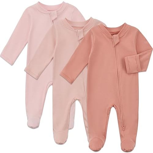 Aablexema Baby Organic Cotton Footed Pajamas Zip Up Preemie Newborn One Piece Long Sleeve Onesie Pjs