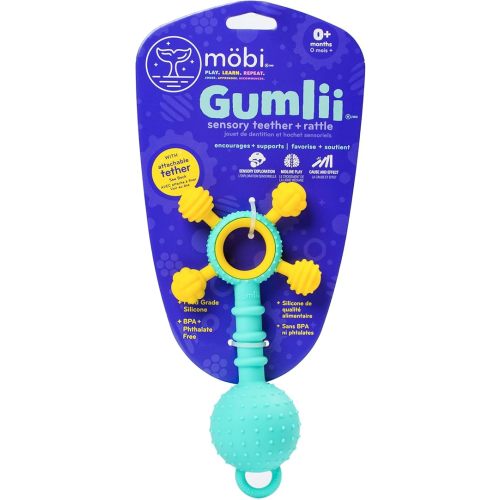 Mobi Gumlii Sensory Teether Baby Rattle Toy - Baby Teething Toy for Babies 0-6 Months, Newborn Baby Sensory Teether & Rattle Toy, Made with Food Grade Silicone, BPA and Phthalate Free - Pack of 1