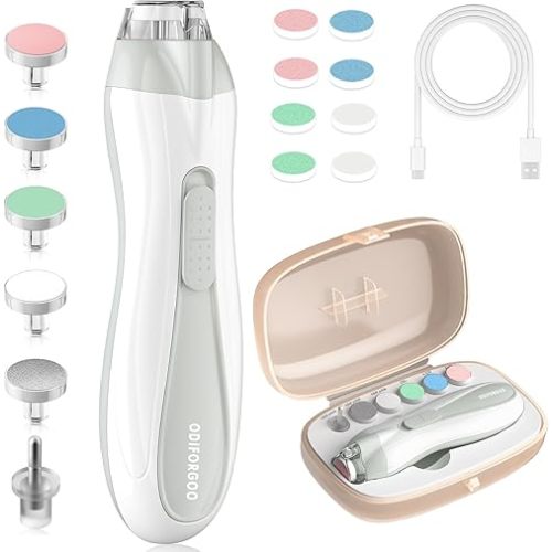 Baby Nail Trimmer Electric Baby Nail File,USB Charging 15 in 1 Nail Clippers kit with Dust Cover LED Light,Trim Buffer Kit for Newborn Infant Toddler or Adults Toes Fingernails Care(Gray)