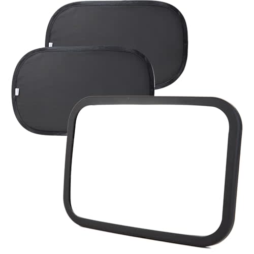 Funbliss Baby Car Mirror + 2-Pack Car Window Shades Bundle -100% Shatterproof, Wide Angle Convex
