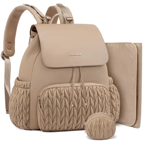 LOVEVOOK Diaper Bag Backpack, Small Baby Bag, Cute Baby Diaper Bag, Stylish Water-Resistant Travel Baby Bag for Mom, Baby Backpack with Changing Pad, Stroller Straps -Khaki