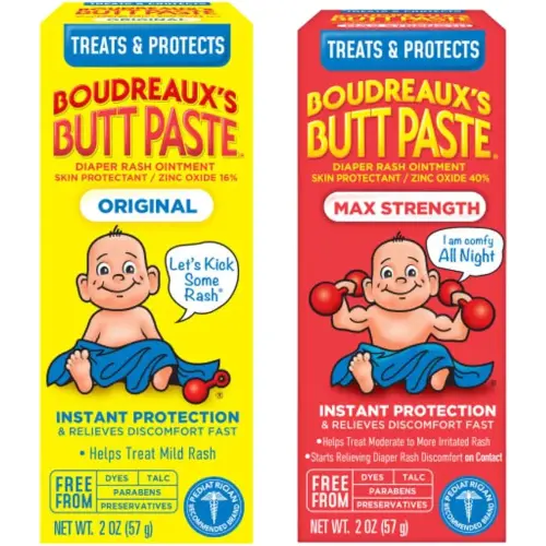 Boudreaux's Butt Paste Diaper Rash Ointment (Original (2oz) & Maximum Strength (2oz)) (1 of each) Variety Pack