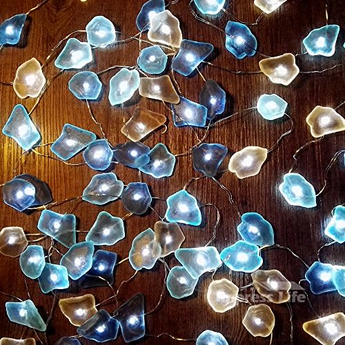 Impress Life Ocean Decor String Lights, Sea Glass Festive Beach Themed 10 ft 40 LEDs Battery&USB Cord Operated Eco-Friendly with Multi-Function Remote for Tent Wedding Nursery Bedroom Party Ornament