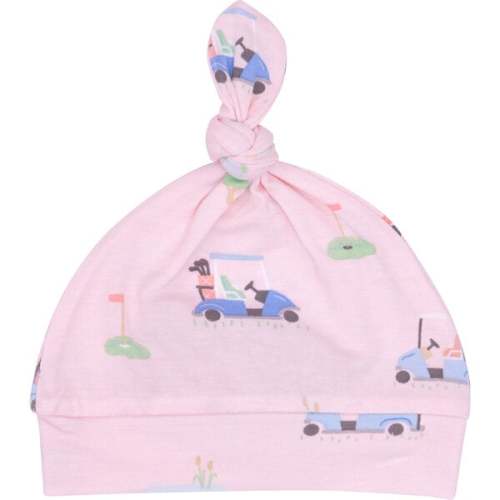 Golf Carts Print Knotted Hat, Pink - Angel Dear Hats & Mittens | Maisonette