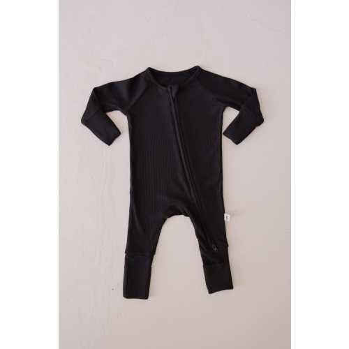 Bamboo Zip Pajamas | Black Ribbed