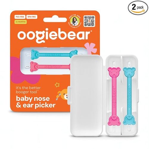 oogiebear: Baby Nose Cleaner & Ear Wax Removal Tool - Safe Booger & Earwax Removal for Newborns, Infants, Toddlers - Dual-Ended - Essential Baby Stuff, Diaper Bag, Raspberry & Seafoam with case