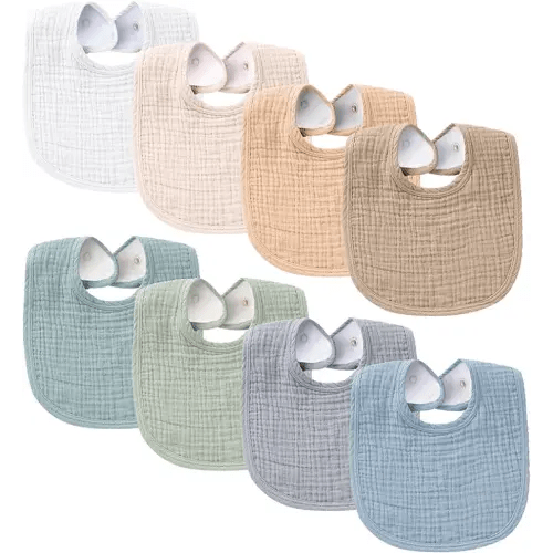 Konssy Muslin Baby Bibs 8 Pack Baby Bandana Drool Bibs Cotton for Unisex Boys and Girls, Soft Absorbent Set for Teething and Drooling