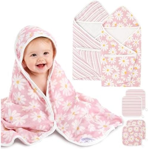 6 Pcs Baby Bath Towel Set Pink Daisy Newborn Bathing Supplies