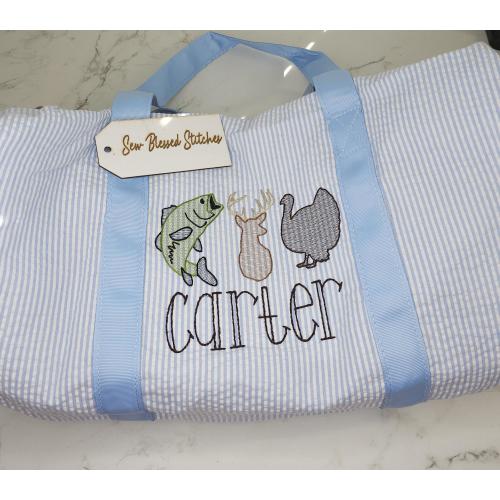 Personalized Seersucker Duffel Bag: Hunting Theme, Boy's Overnight Bag