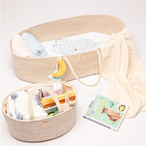 Trendy Baby Changing Basket- Unisex Baby Moses Basket Set of 4 Pieces, Waterproof Pad Cover, Caddy Diaper Organizer,Cotton Blanket - Boho Basket - Nursery Decor - Bassinet Changing Table Topper