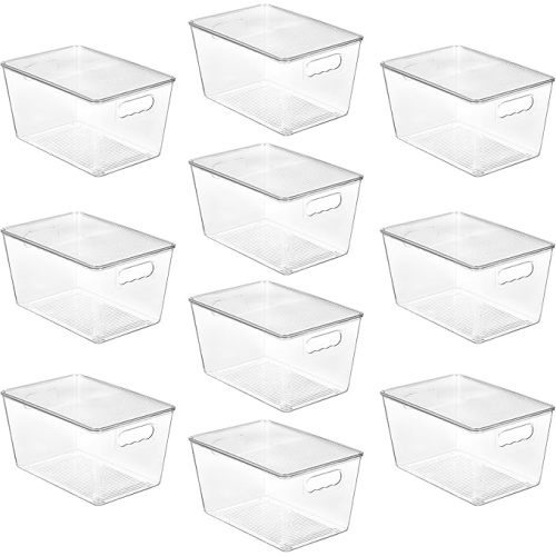 Vtopmart 10 Pack Clear Stackable Storage Bins with Lids, Large Plastic Containers with Handle for Pantry Organizer and Storage,Perfect for Kitchen,Fridge,Cabinet, Closet,Bathroom Organization - L( 11"L x 7.5"W x 6"H)