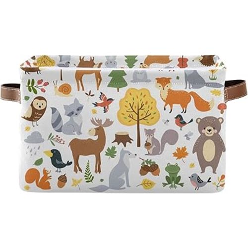 Storage Basket Bin Cute Woodland Animals Organizer Collapsible Shelf Basket Cube with Handle for Nursery Bedroom Bathroom