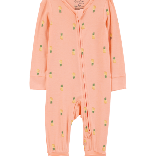 Coral Baby Pineapple Print 2-Way Zip PurelySoft Convertible Foot Sleeper Pyjamas - Coral | Carter’s Oshkosh Canada