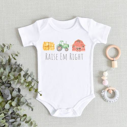 Raise Them Right Farm Baby ONESIES® Brand Bodysuit - Cute Farm Baby Bodysuit - Country Baby Shower Gift - New Farm Help - Little Farmer Boy