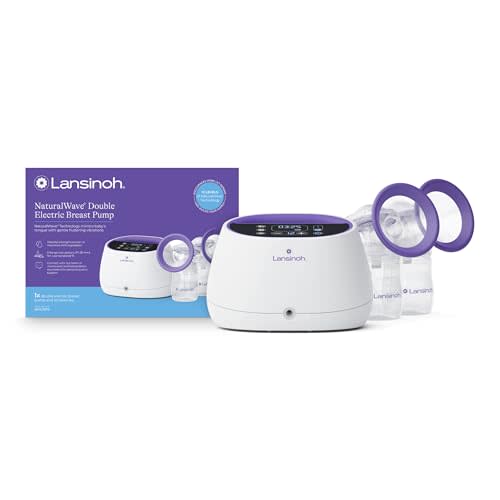 Lansinoh NaturalWave Double Electric Breast Pump | 3 Pumping Modes, 12 Levels Hospital Strength Suction, LED Display, Leak-Resistant, 5 Breast Flange Sizes Included