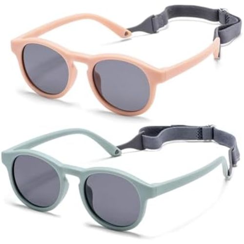 Baby Sunglasses, 2PCS Toddler Sunglasses with Strap Kids Polarized Glasses, Infant Sunglasses for 0-24 Months Soft Frame Safe