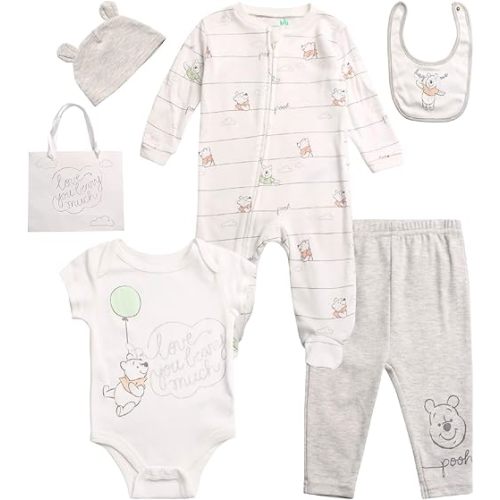 Disney Newborn Baby Boys Girls 7 Piece Layette Gift Set: Mickey Mouse, Winnie the Pooh & Minnie Mouse, 0-6M