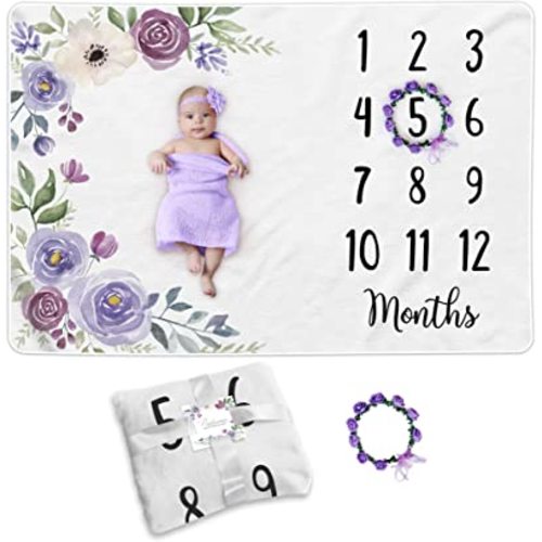 Baby Monthly Milestone Blanket Girl Baby Milestone Blanket Premium Fleece Months Baby Milestone Large Size Milestone Blanket for Baby Girl Floral Baby Photo Blanket Baby Months Blanket