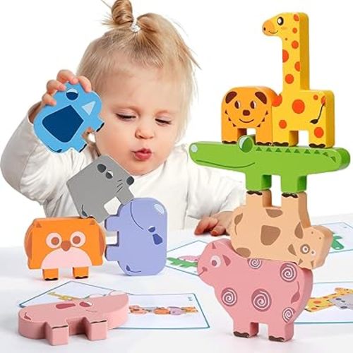 Montessori Toys for 2 3 4 Year Old, 10pcs Wooden Animal Blocks Sorting & Stacking Toys for 2-4 Year Old Toddlers Girl Boy Gifts, Kids Preschool Educational Toys Fine Motor Skills Learning Games