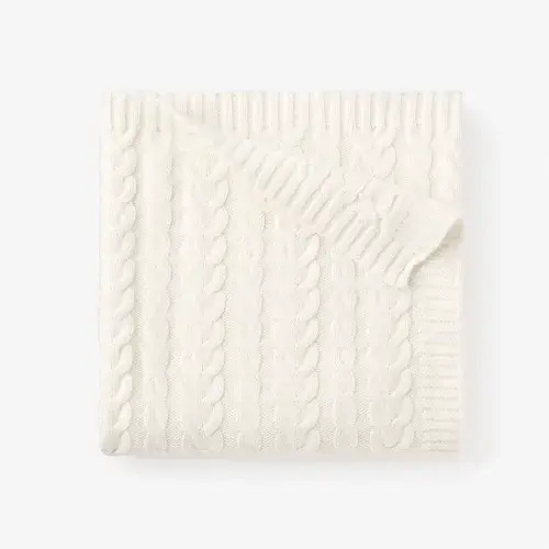 Whisper White Horseshoe Cable Knit Baby Blanket – Elegant Baby