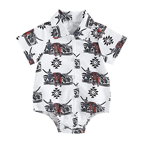 Kayotuas Western Baby Boy Clothes Cowboy Shirt Romper Long/Short Sleeve Button Down Dress Bodysuit Infant Gentleman Outfits