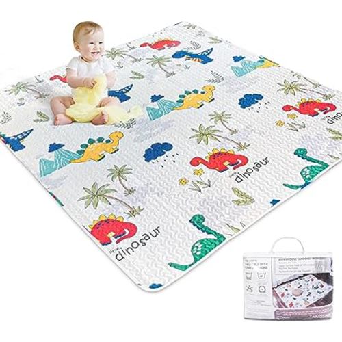 TANOSHII® Baby Play Mat for 59"x59" Playpen, Machine Washable Kids Mat, Cotton,Foldable Crawling Mat for Floor,One-Piece Crawling Mat Non Slip Baby Mat for Floor,Portable Travel(Dinosaur)