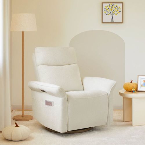 Spruce & Spring Cream Power Swivel Recliner Chair Triple-Motor Nursery Glider