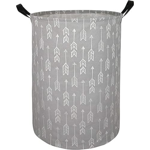 Round Gray Color Kids Laundry Clothes Hamper Laundry Basket with Handles,Baby Toys Storage Organizer Bins Laundry Gift Basket for Boys and Girls Room, Bedroom Decorate (arrow)