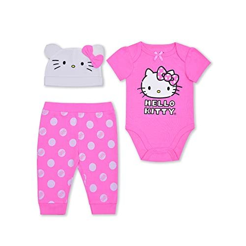 Hello Kitty 2 Piece Pink and White Polka Dot Print Creeper and Jogger Set