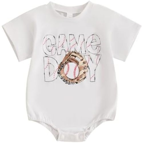 Baby Boys Girls Baseball Outfit Short Sleeve Game Day Print Oversized Bubble Romper Bodysuit One Piece Summer Clothes