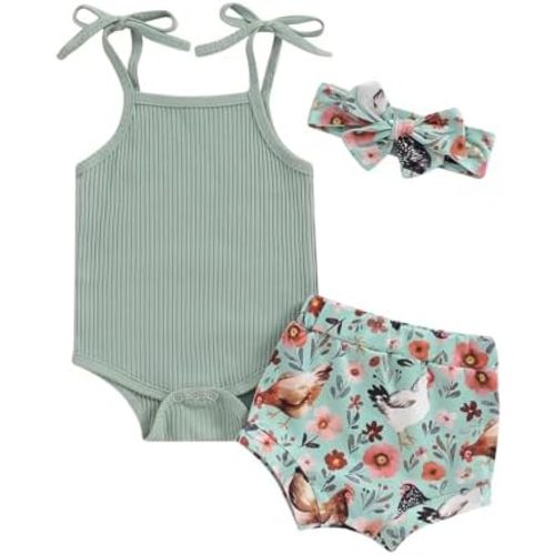 Kuriozud Newborn Infant Baby Girl 2 Piece Summer Outfits Tank Romper Top + Ruffle Bloomer Shorts Set Clothes