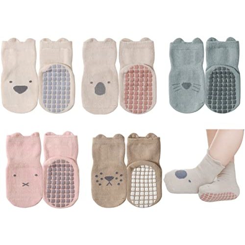 Exegawe Toddler Non Slip Socks, Cute Baby Socks with Grips Crew Socks 5 Pairs